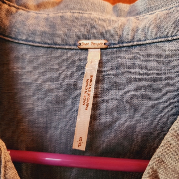 Free People Denim Chambray Sleeveless Frayed Button Down - Picture 3 of 4